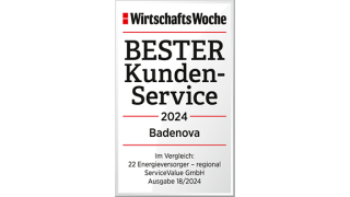 Eine Auszeichung der WirtschaftsWoche an badenova für den besten Kundenservice 2022.